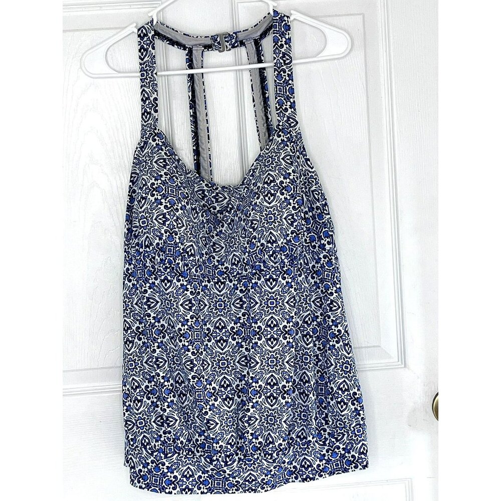Lands End Tankini Top sz 22W Beach Vacation Travel Summer Paisley Blue White